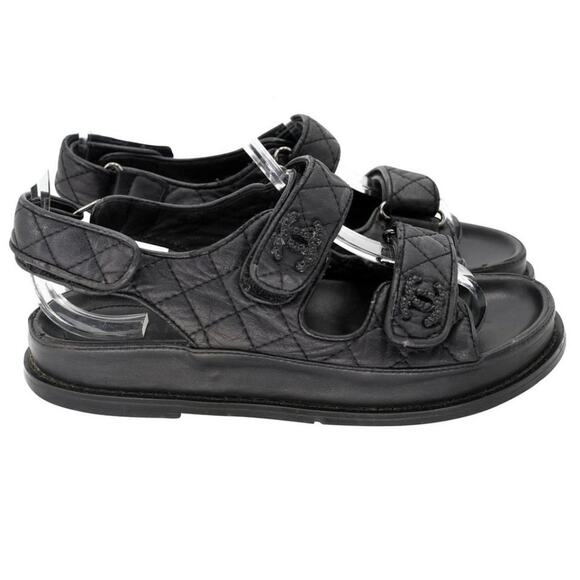 Chanel Dad Flats 36 Leather Lambskin Fabric Sandals CC-S0207P-C034 - Picture 5 of 10